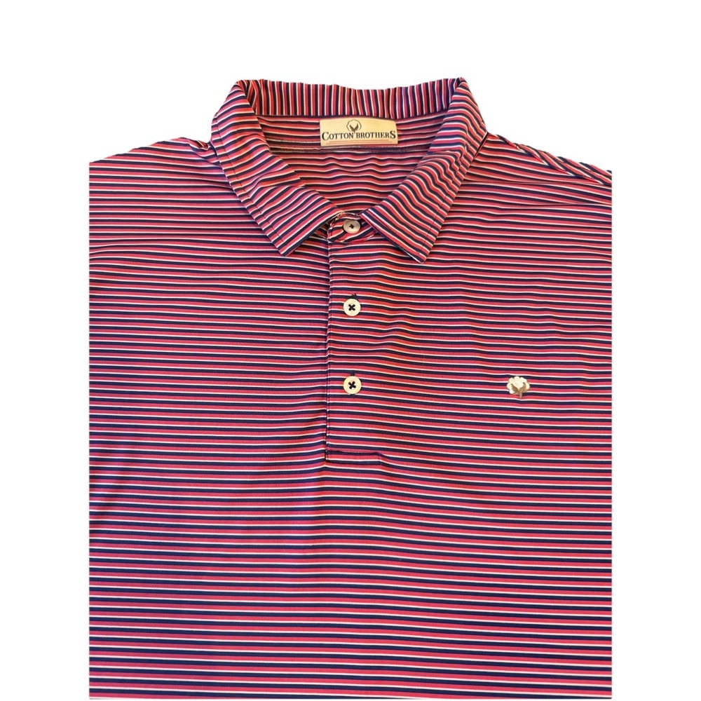 Cotton Brothers Golf Polo Men's Size 2XL Performance Red Blue Stripe Old Money